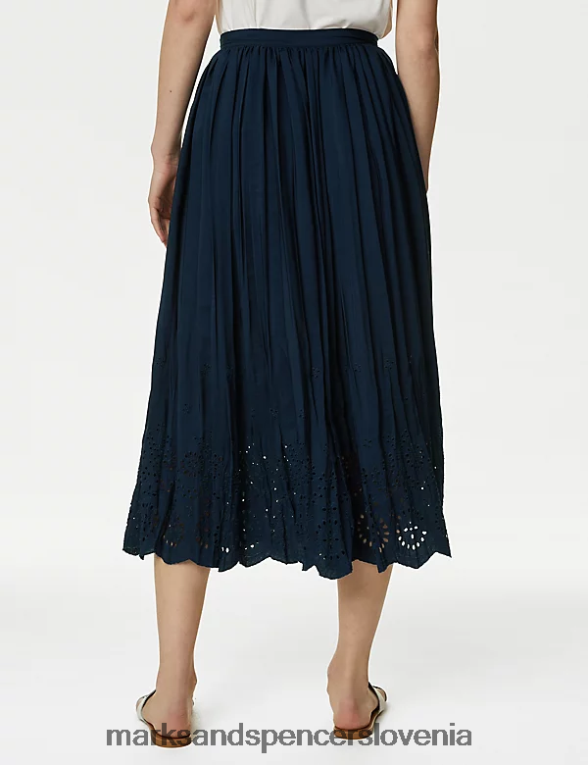 broderie nagubano midaxi krilo mornarica Marks & Spencer oblačila ženske 6T8F6X1404