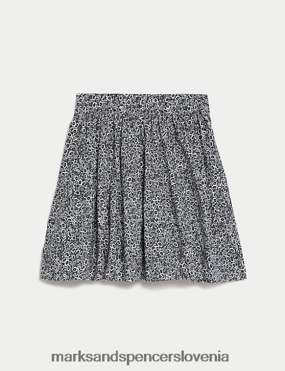 cvetlično mini krilo v stopnicah iz čistega bombaža mornarska mešanica Marks & Spencer oblačila ženske 6T8F6X2686
