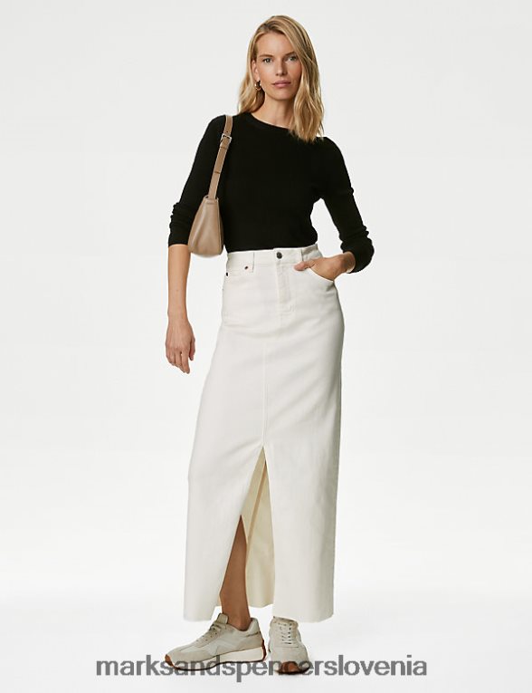 denim denim maxi krilo spredaj ekru Marks & Spencer oblačila ženske 6T8F6X436