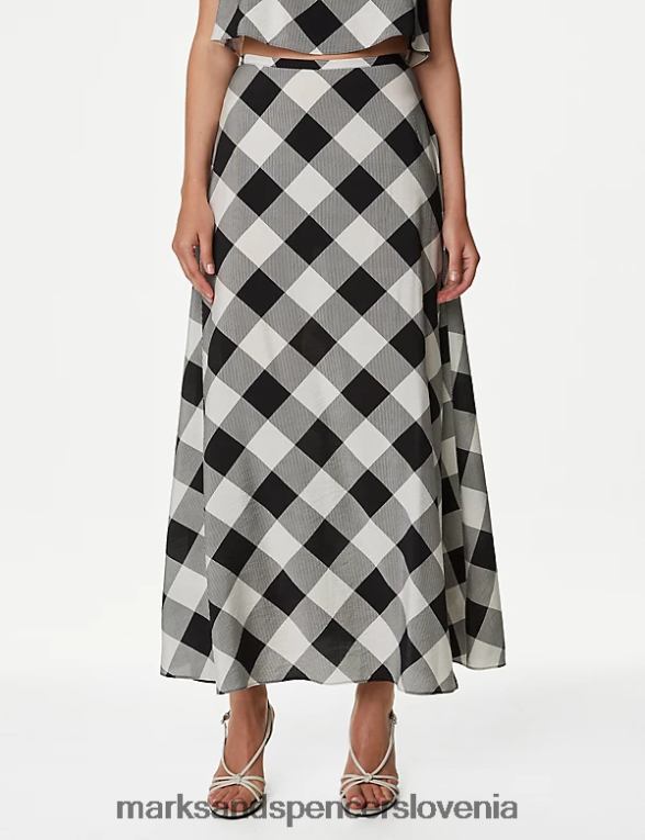 karirasto maxi krilo a-kroja črna mešanica Marks & Spencer oblačila ženske 6T8F6X219