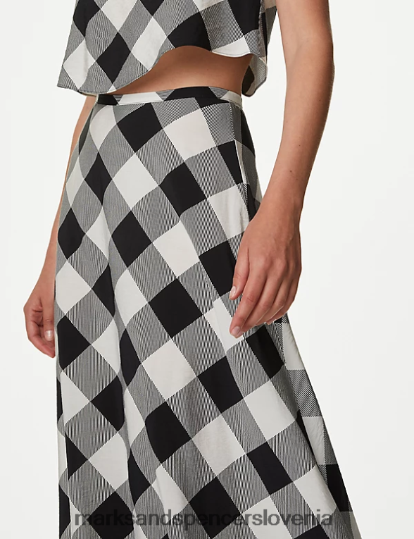 karirasto maxi krilo a-kroja črna mešanica Marks & Spencer oblačila ženske 6T8F6X219