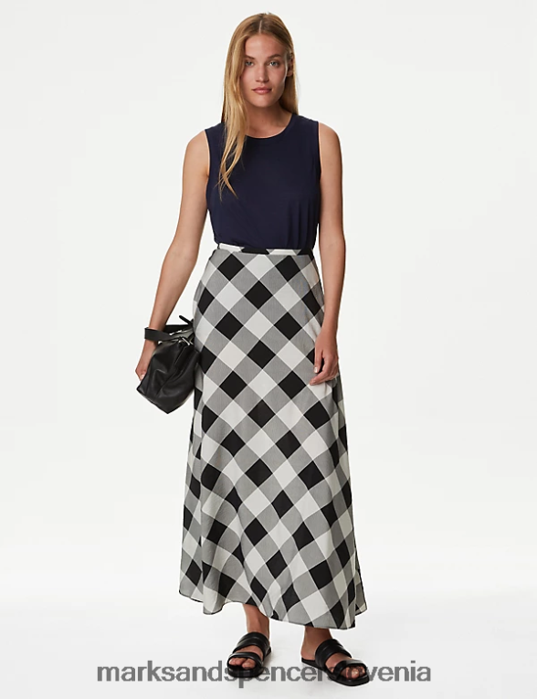 karirasto maxi krilo a-kroja črna mešanica Marks & Spencer oblačila ženske 6T8F6X219