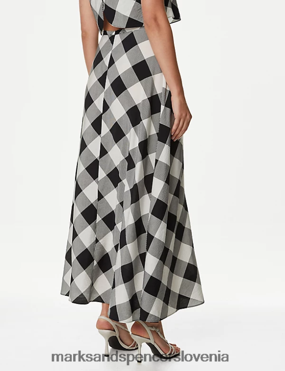 karirasto maxi krilo a-kroja črna mešanica Marks & Spencer oblačila ženske 6T8F6X219