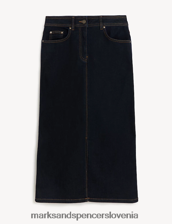 krilo a-kroja midaxi spredaj iz jeansa indigo Marks & Spencer oblačila ženske 6T8F6X306