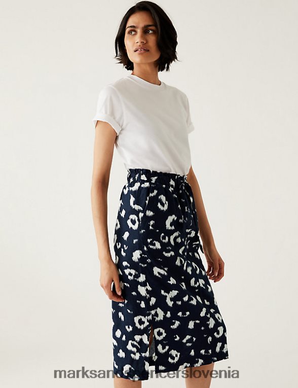 laneno midi krilo mornarska mešanica Marks & Spencer oblačila ženske 6T8F6X644