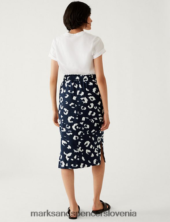 laneno midi krilo mornarska mešanica Marks & Spencer oblačila ženske 6T8F6X644
