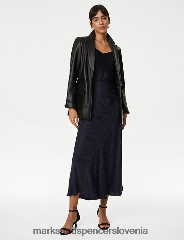maxi slip krilo s cvetličnim žakardom temna mornarica Marks & Spencer oblačila ženske 6T8F6X911