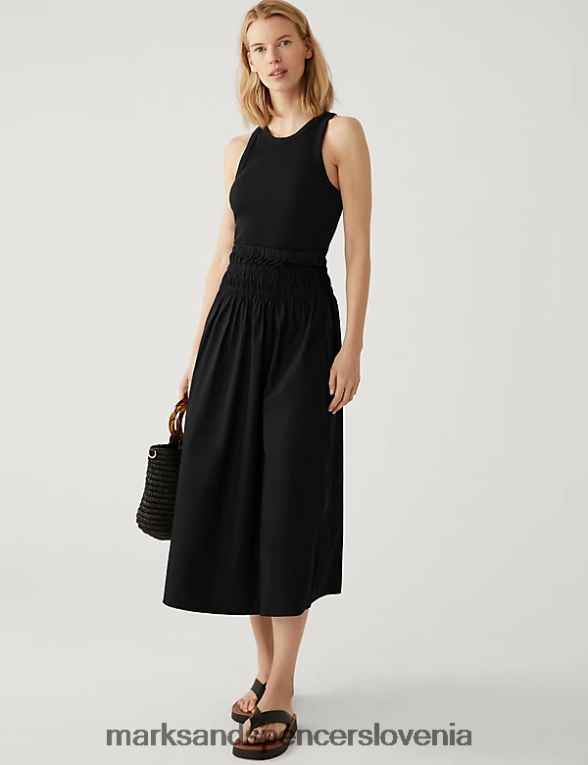 midaxi skater krilo iz čistega bombaža Črna Marks & Spencer oblačila ženske 6T8F6X342