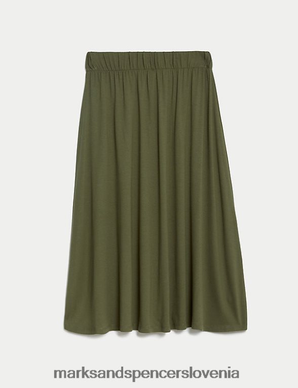 midi krožno krilo iz džersija kaki Marks & Spencer oblačila ženske 6T8F6X2887