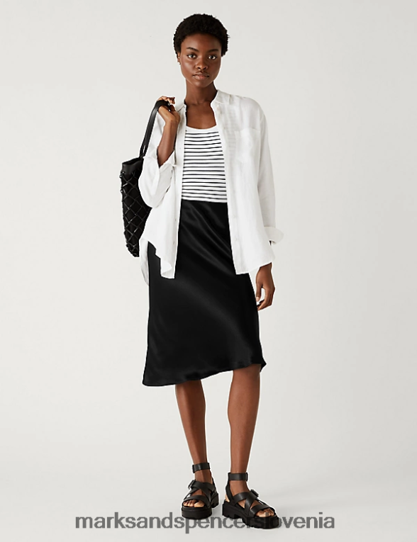midi slip krilo iz satena Črna Marks & Spencer oblačila ženske 6T8F6X2619