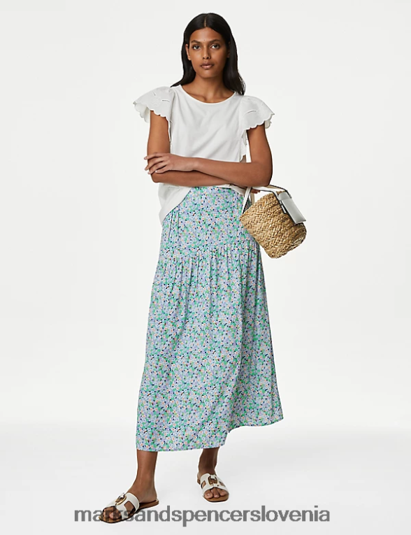 midi slip krilo s cvetličnim stranskim razcepom multi Marks & Spencer oblačila ženske 6T8F6X952