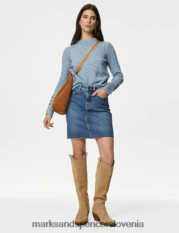 mini krilo iz jeansa srednji indigo Marks & Spencer oblačila ženske 6T8F6X269