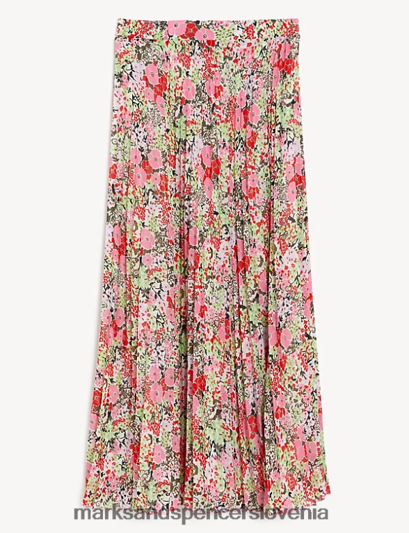potiskano plisirano midaxi krilo roza mešanica Marks & Spencer oblačila ženske 6T8F6X1668