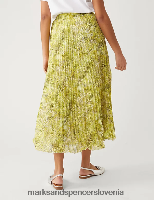 potiskano plisirano midaxi krilo rumena mešanica Marks & Spencer oblačila ženske 6T8F6X1670