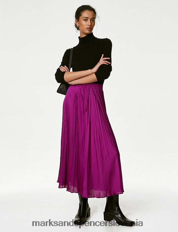 satensko midaxi krilo a-kroja magenta Marks & Spencer oblačila ženske 6T8F6X361