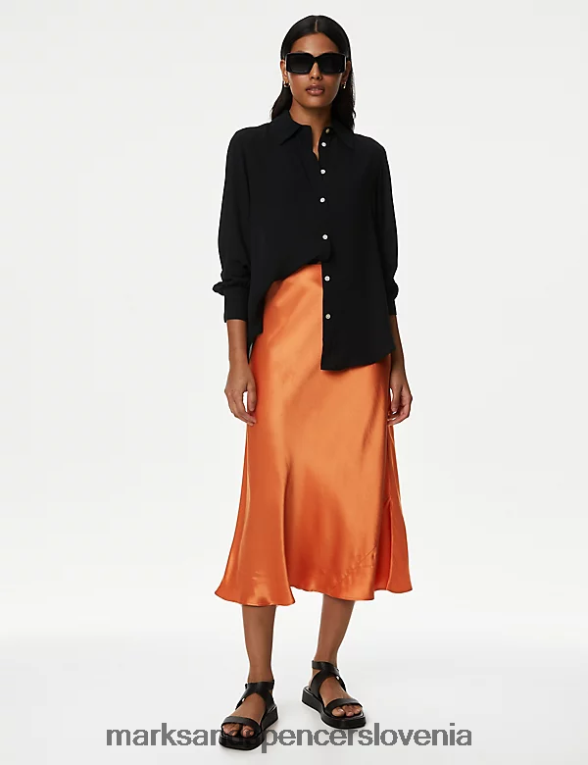 slip krilo midaxi iz satena oranžna Marks & Spencer oblačila ženske 6T8F6X670