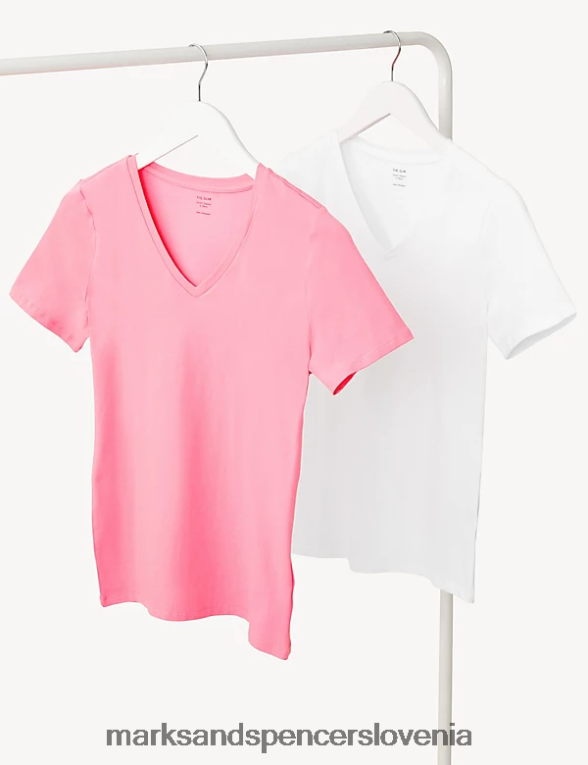 2pk bombažne majice s kratkimi rokavi roza mešanica Marks & Spencer oblačila ženske 6T8F6X1712