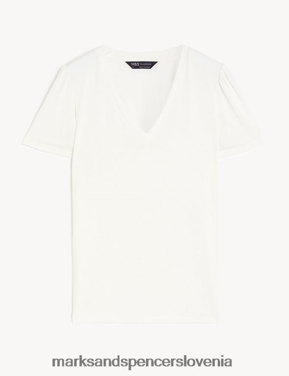Majica s kratkimi rokavi z angelskimi rokavi iz džersija slonovina Marks & Spencer oblačila ženske 6T8F6X3372