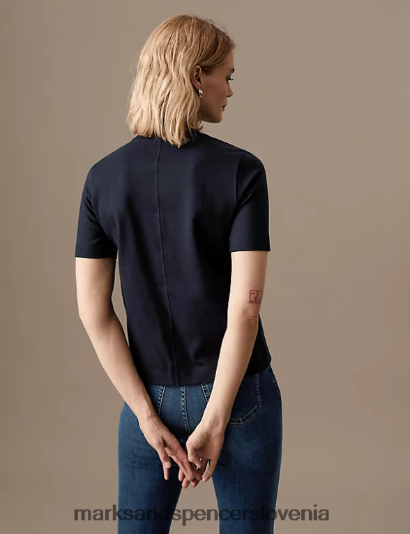 bombažna majica z okroglim izrezom temna mornarica Marks & Spencer oblačila ženske 6T8F6X638