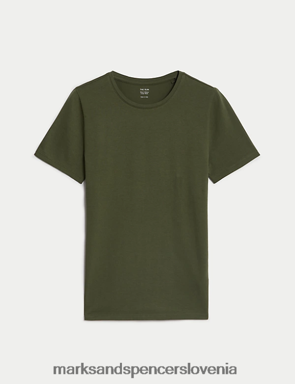 bombažna ozka majica s kratkimi rokavi lovec zelena Marks & Spencer oblačila ženske 6T8F6X1810