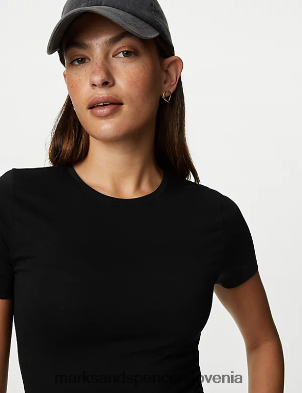 bombažna ozka majica s kratkimi rokavi Črna Marks & Spencer oblačila ženske 6T8F6X1806