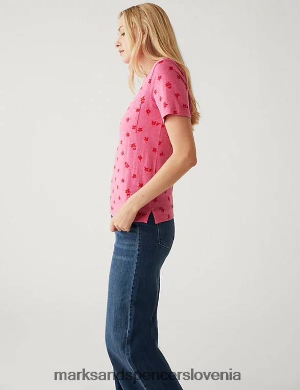 žepna majica s potiskom iz čistega bombaža roza mešanica Marks & Spencer oblačila ženske 6T8F6X2075