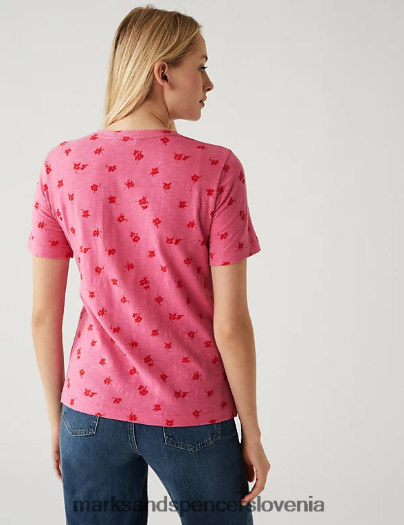 žepna majica s potiskom iz čistega bombaža roza mešanica Marks & Spencer oblačila ženske 6T8F6X2075