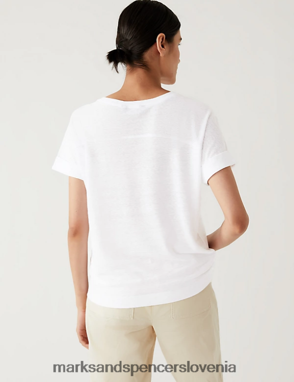 lanena majica s kratkimi rokavi nežno bela Marks & Spencer oblačila ženske 6T8F6X2846