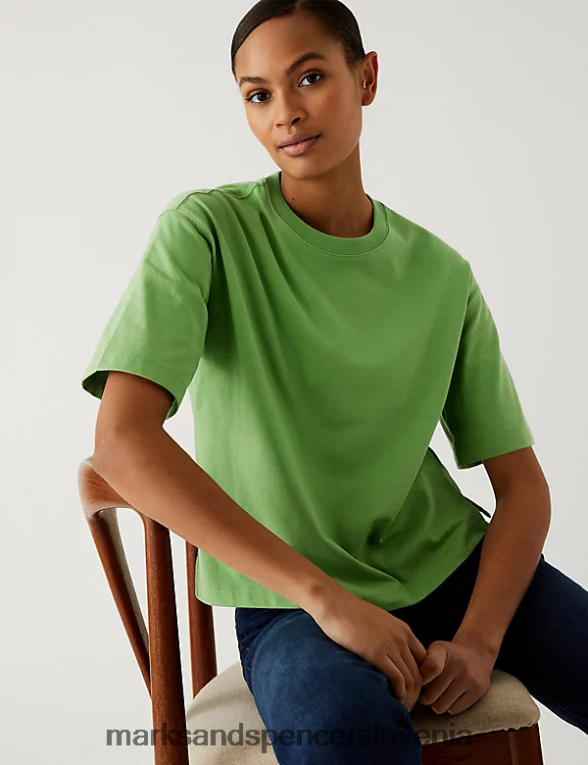 majica iz čistega bombaža smaragdno Marks & Spencer oblačila ženske 6T8F6X2456