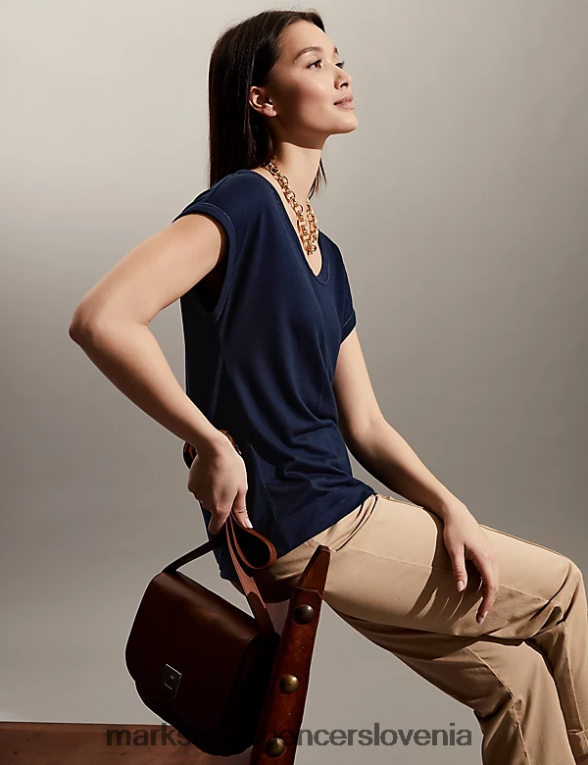 majica s širokim izrezom mornarica Marks & Spencer oblačila ženske 6T8F6X2512