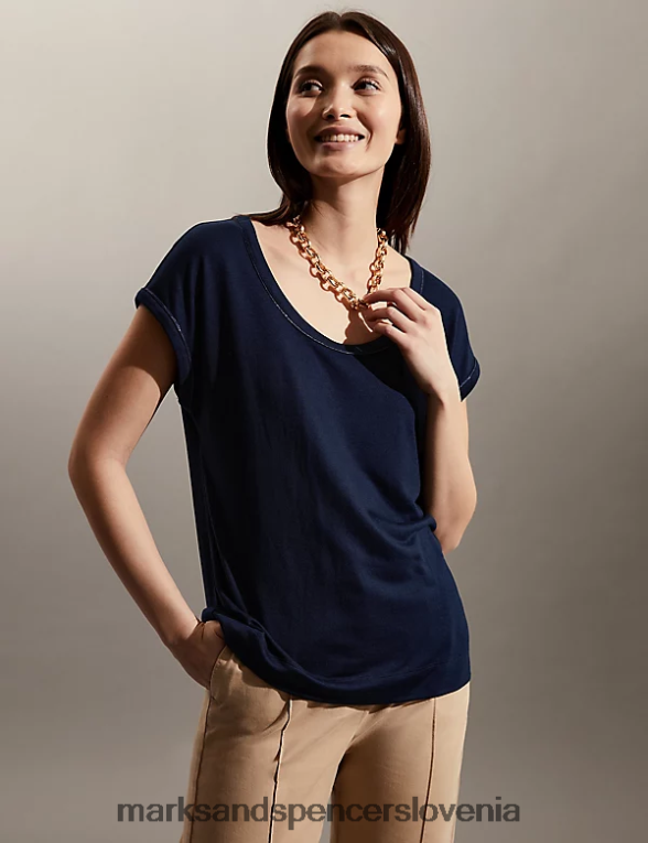 majica s širokim izrezom mornarica Marks & Spencer oblačila ženske 6T8F6X2512