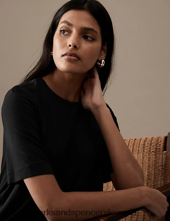 majica s kratkimi rokavi Črna Marks & Spencer oblačila ženske 6T8F6X1869
