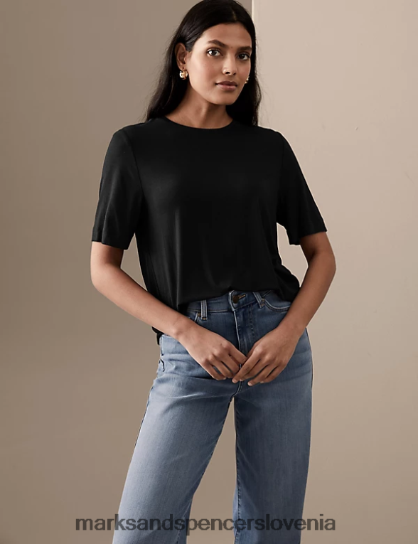 majica s kratkimi rokavi Črna Marks & Spencer oblačila ženske 6T8F6X1869
