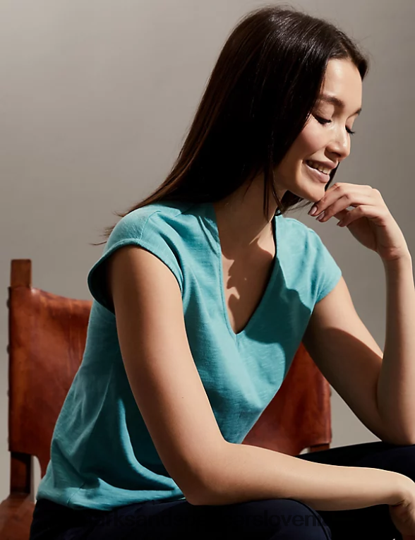 majica s kratkimi rokavi turkizna Marks & Spencer oblačila ženske 6T8F6X2943
