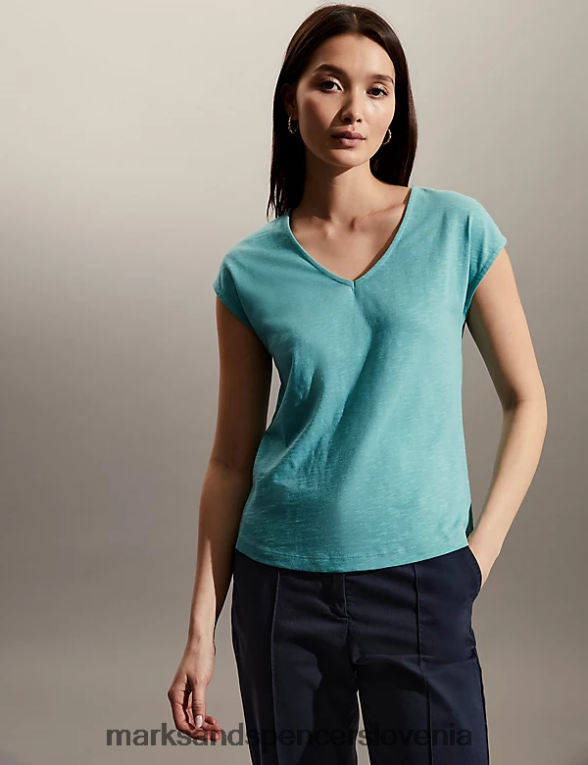 majica s kratkimi rokavi turkizna Marks & Spencer oblačila ženske 6T8F6X2943