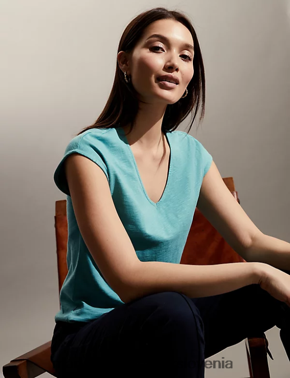 majica s kratkimi rokavi turkizna Marks & Spencer oblačila ženske 6T8F6X2943