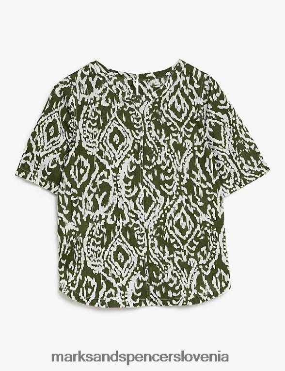 majica s potiskom iz čistega lanu z okroglim izrezom bela mešanica Marks & Spencer oblačila ženske 6T8F6X1645