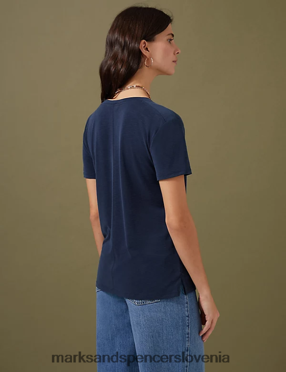 modalna majica z bogatim v-izrezom mornarica Marks & Spencer oblačila ženske 6T8F6X2673