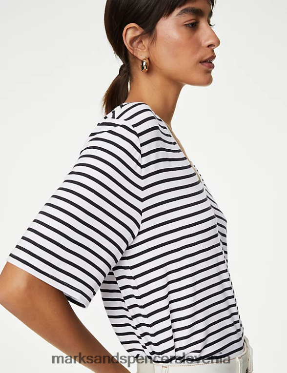 črtasta majica iz jerseyja črna mešanica Marks & Spencer oblačila ženske 6T8F6X1319