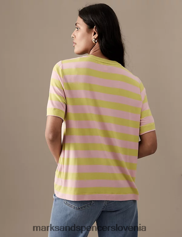 črtasta majica z okroglim izrezom iz džersija rumena mešanica Marks & Spencer oblačila ženske 6T8F6X2785