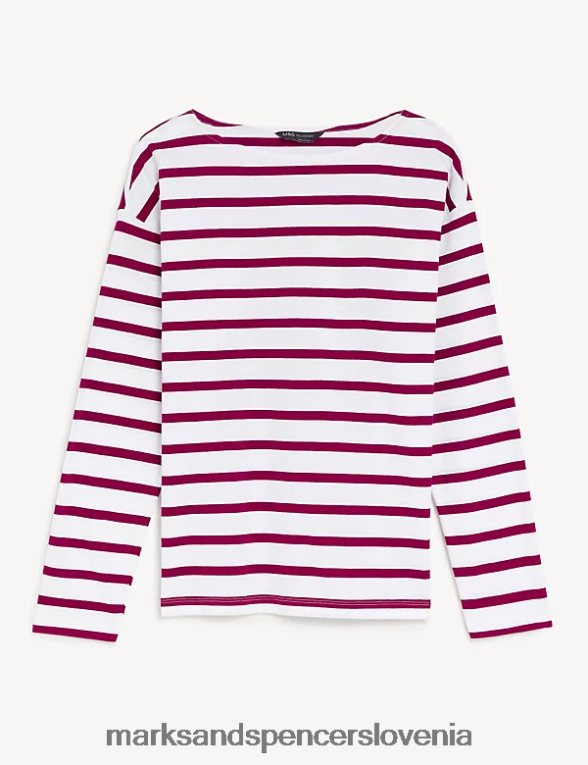 črtasti top iz čistega bombaža magenta mešanica Marks & Spencer oblačila ženske 6T8F6X185