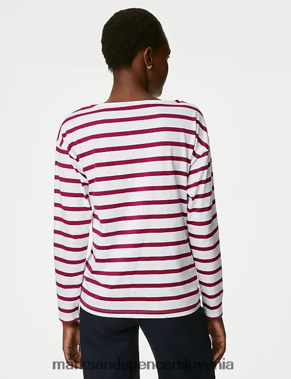 črtasti top iz čistega bombaža magenta mešanica Marks & Spencer oblačila ženske 6T8F6X185