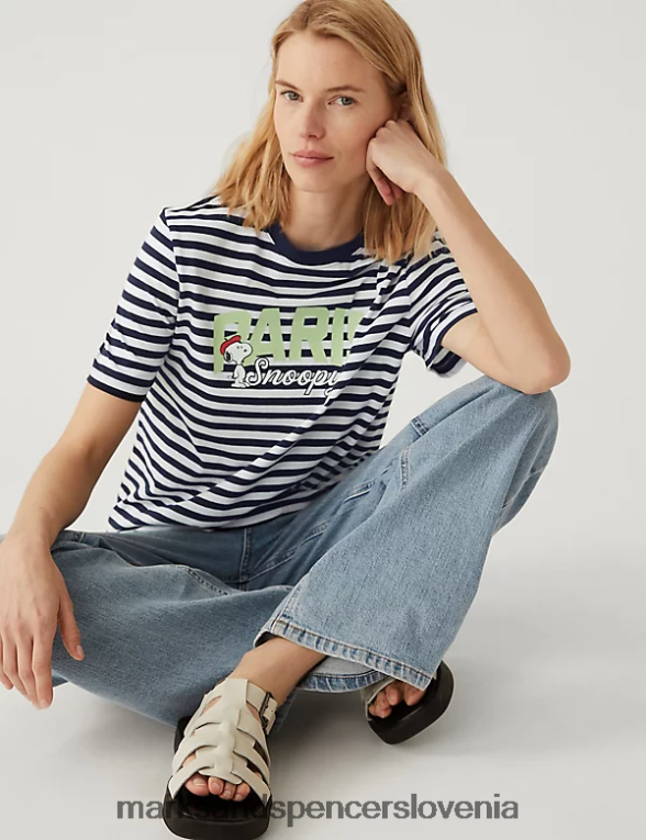 snoopy črtasta majica iz čistega bombaža mornarska mešanica Marks & Spencer oblačila ženske 6T8F6X2721