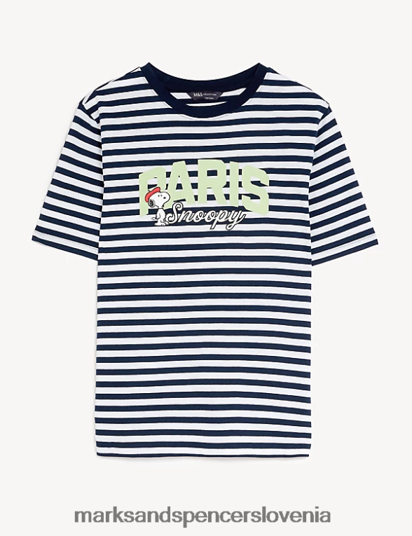 snoopy črtasta majica iz čistega bombaža mornarska mešanica Marks & Spencer oblačila ženske 6T8F6X2721