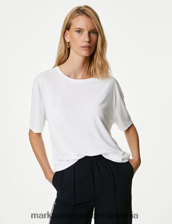 sproščena majica s kratkimi rokavi bela Marks & Spencer oblačila ženske 6T8F6X2739