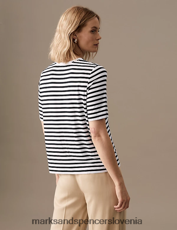 sproščena majica s črtasto majico z okroglim izrezom črna mešanica Marks & Spencer oblačila ženske 6T8F6X3175