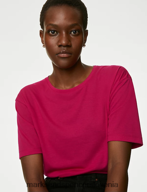 sproščena majica z okroglim izrezom cerise Marks & Spencer oblačila ženske 6T8F6X1694