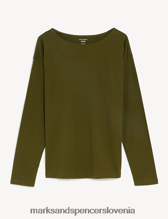 top iz čistega bombaža za vsak dan temno kaki Marks & Spencer oblačila ženske 6T8F6X1117