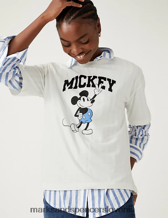 velika majica s kratkimi rokavi Mickey Mouse iz čistega bombaža mešanica slonovine Marks & Spencer oblačila ženske 6T8F6X986