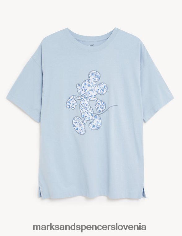 velika majica s kratkimi rokavi Mickey Mouse iz čistega bombaža modra mešanica Marks & Spencer oblačila ženske 6T8F6X590